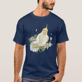 Söt Nymfparakit Blommig Illustration T Shirt