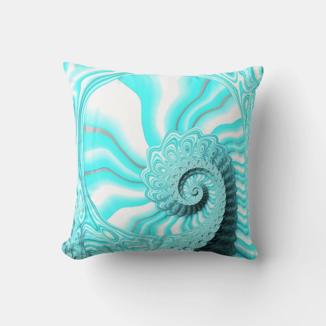 Söt Ocean Blue Nautilus Snäcka Spiral Fractal Kudde (Framsida)