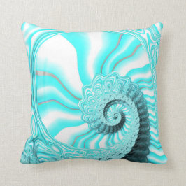 Söt Ocean Blue Nautilus Snäcka Spiral Fractal Kudde
