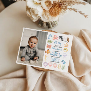 Söt ocean under havet djur baby shower inbjudningar
