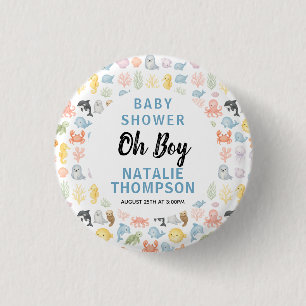 Söt ocean under havet djur baby shower knapp
