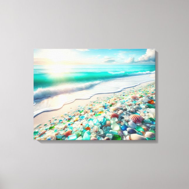 Söt Oceanen Beach med havsglas Canvastryck (Framsida)