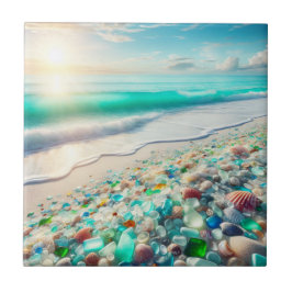 Söt Oceanen Beach med havsglas Kakelplatta