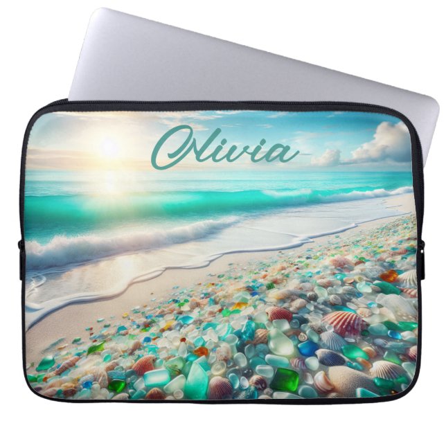 Söt Oceanen Beach med Personlig av glas till havs Laptop Fodral (Framsidan)