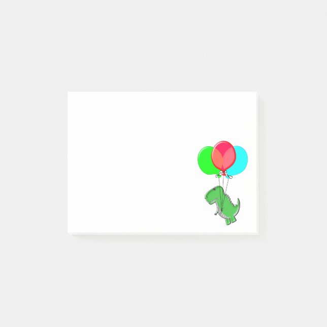 Söt och arg Dino flyger med födelselseballonger Post-it Block (Framsida)