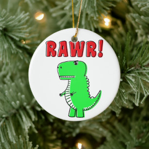 Söt och arg grön tecknad T-Rex dinosaurie Julgransprydnad Keramik