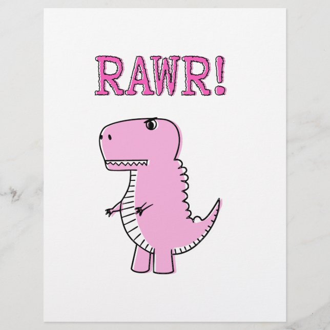 Söt och arg rosa tecknad T-Rex dinosaurie (Framsida)