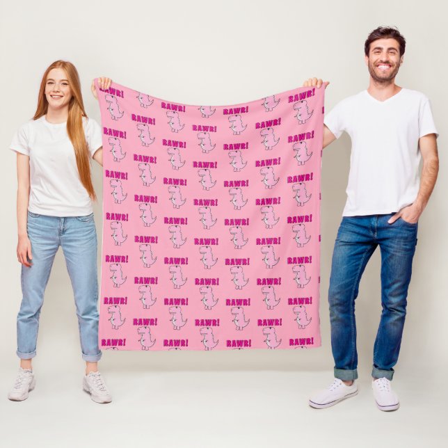 Söt och arg rosa tecknad T-Rex dinosaurie Fleecefilt (På plats)
