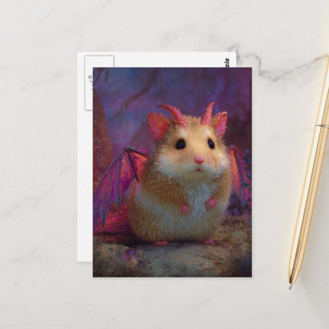 Söt och bedårande söt hamsterdrake med horn vykort (Fram/Back In Situ)