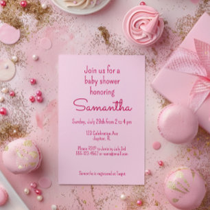 Söt och enkel rosa baby shower-inbjudan inbjudningar