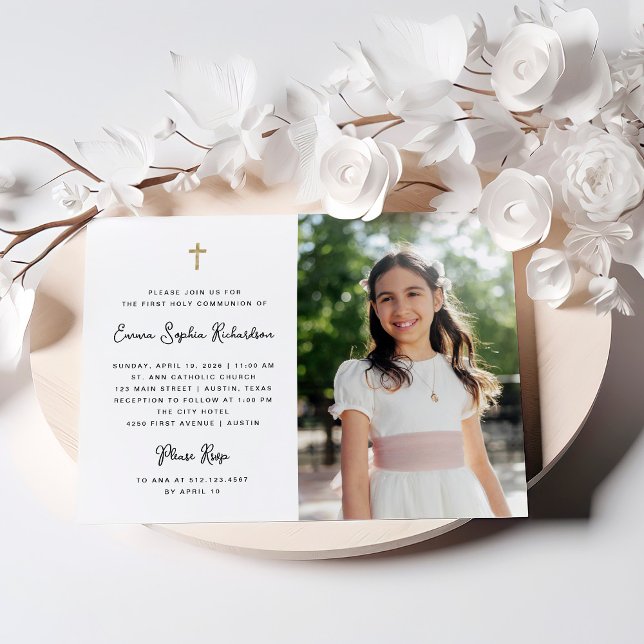 Söt och enkelt | Foto First Heliga Communion Inbjudningar (An elegant photo invitation for their First Holy Communion)