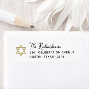 Söt och enkelt   Guld Star of David Bat mitzvah Returadress Etikett