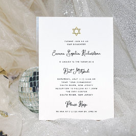 Söt och enkelt Svartvitt och Guld Bat mitzvah Inbjudningar
