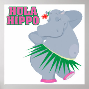 Söt och fånig luau hula hippo poster