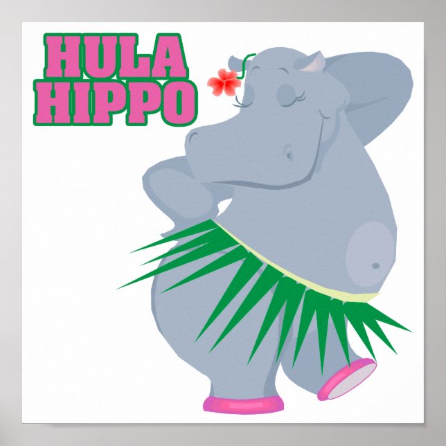 Söt och fånig luau hula hippo poster (Framsidan)