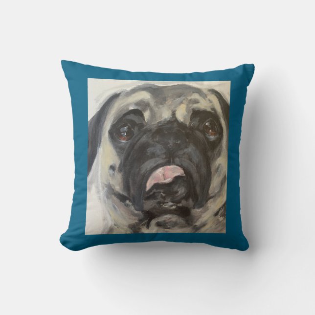 Söt och Fånig Pug-målning Kudde (Framsida)