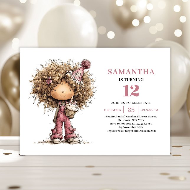 Söt och fantasifull flicka födelsedagsinbjudan uts inbjudningar (Cute Whimsy Girl Birthday Invitation Printable Design)