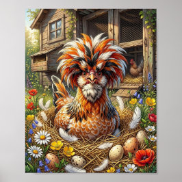 Söt och fantasifull polsk höna och hönshus poster