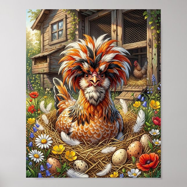 Söt och fantasifull polsk höna och hönshus poster (Framsidan)