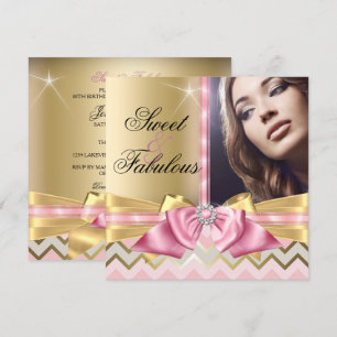 Söt och fantastisk rosa guld-chevron födelsedag inbjudningar