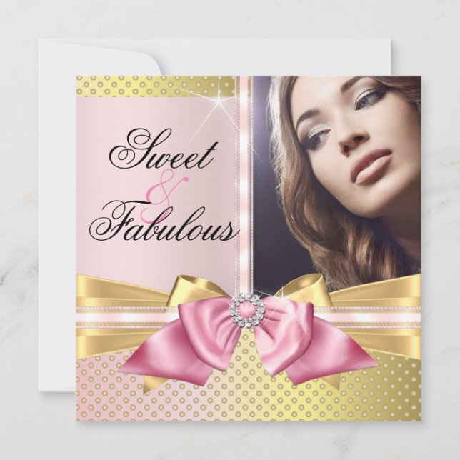 Söt och fantastisk rosa guldskimrande födelsedag inbjudningar (Framsida)