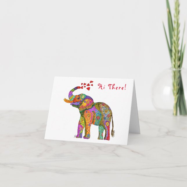 Söt och färgglad elefant gratulationskort kort (Framsida)