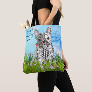 Söt och färgglad fransk bulldog-totebag tygkasse