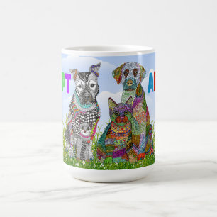 Söt och färgglad hund- och kattadoption kopp