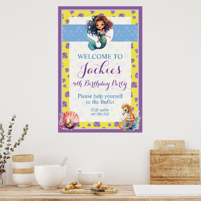 Söt och färgglad magisk sjöjungfru  poster (Kök)