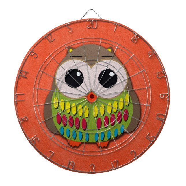 Söt och färgglad uggla Orange Darttavla (Framsidan)