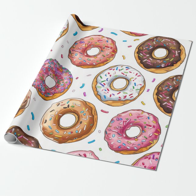 Söt och färglös Donut Mönster Presentpapper (Utrullad)