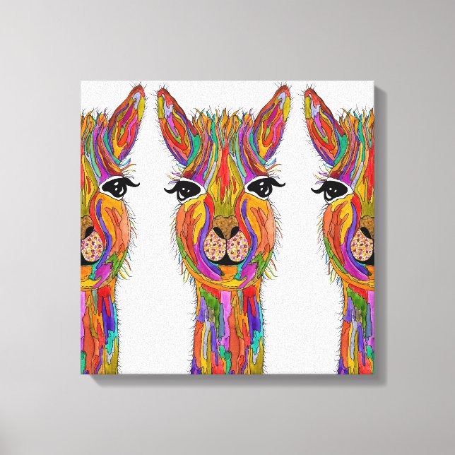 Söt och färgrik lama-duk - 20" x 20" canvastryck (Framsida)