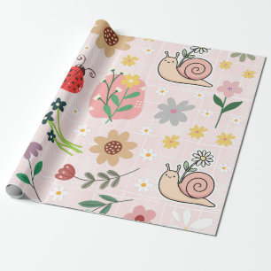 Söt och fin grafisk illustration Blommig Rosa Presentpapper