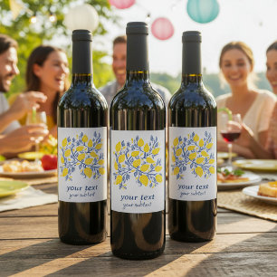 Söt och fintvätt- och gult-citroner vinflaska etikett