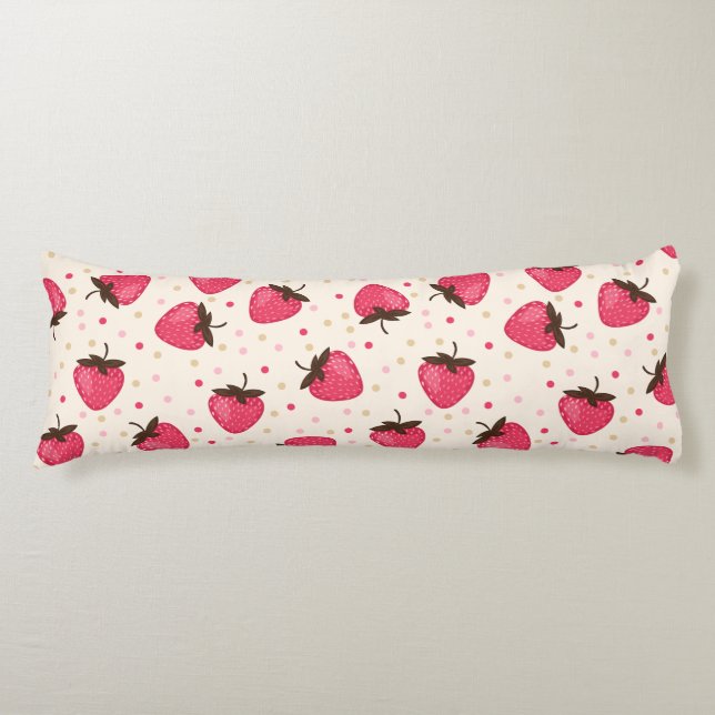 Söt och flickaktig rosa jordgubbdesign kroppskudde (Framsidan)