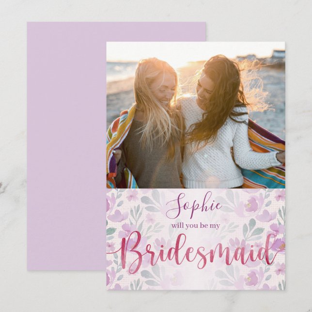 Söt och flickig Rosa och lila peonvattenfärg (Fram/baksida)