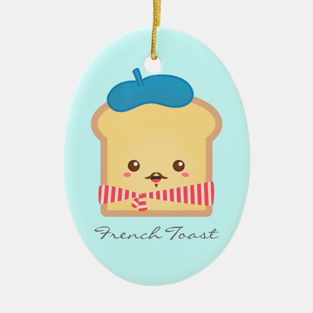 Söt och glad fransk toast julgransprydnad keramik (Framsidan)