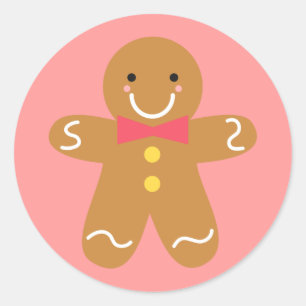 Söt och glad pepparkaksgubbe för jul runt klistermärke