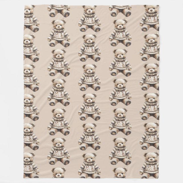 Söt och gosig teddybjörn fleecefilt (Framsidan)