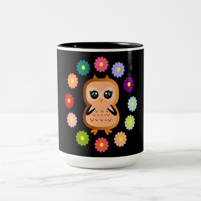 söt och kawaii uggla Vilda djur Färgglad hoot Två-Tonad Mugg (Center)