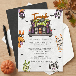 Söt och kuslig akvarell Trunk or Treat Halloween Inbjudningar