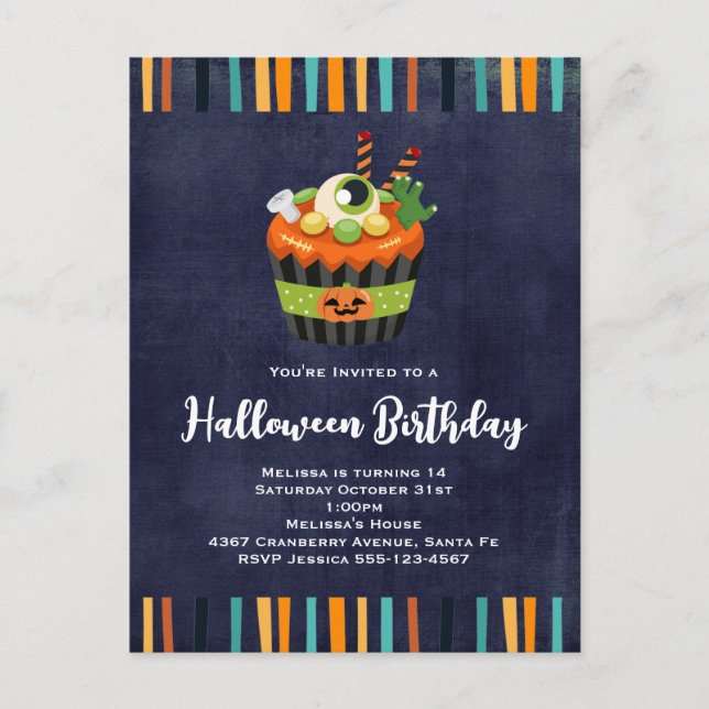 Söt och kuslig Halloween Cupcake-fest inbjudan Vykort (Framsida)