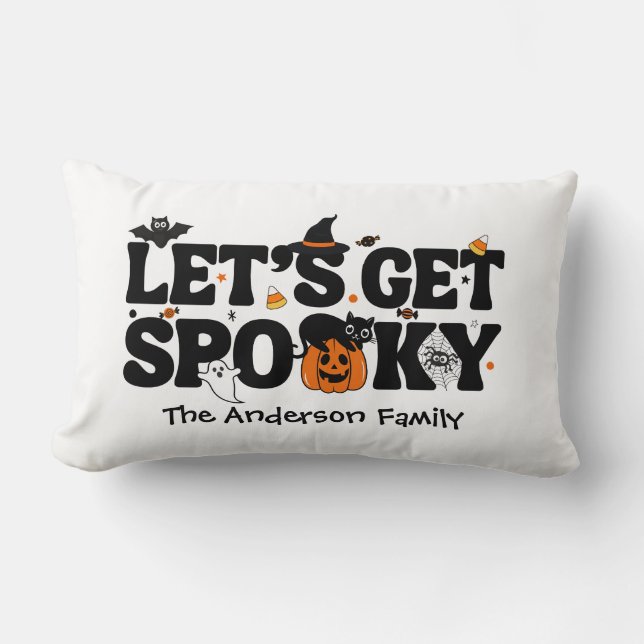 Söt och kuslig Halloween svart och orange Lumbarkudde (Framsida)