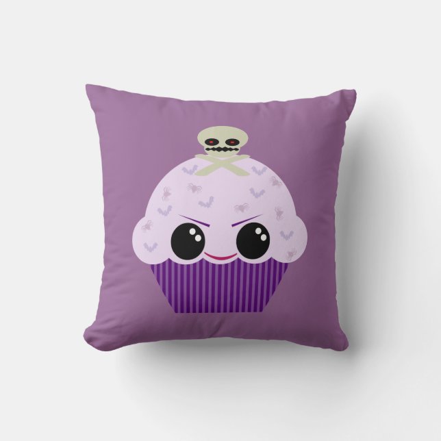 Söt och läskig Cupcake & Döskalle Kudde (Framsida)