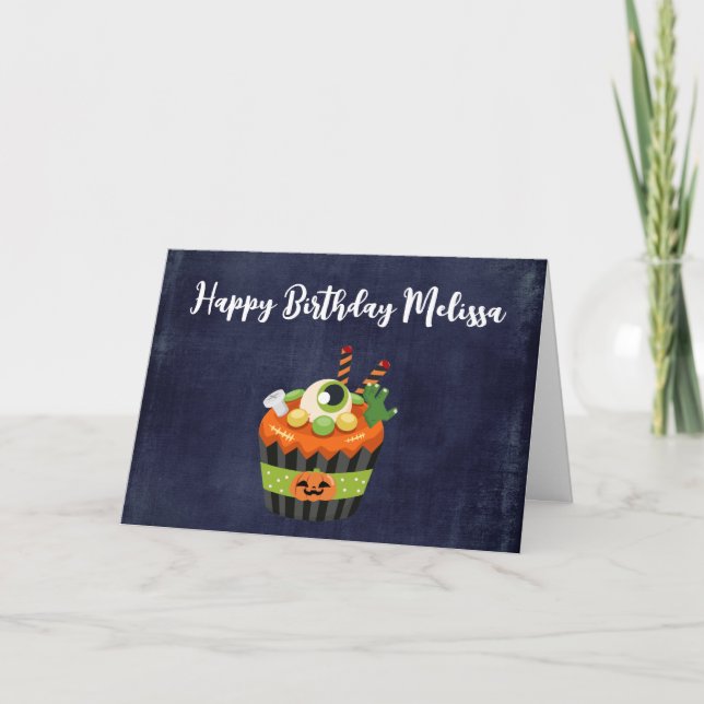 Söt och läskig Halloween Cupcake med ett stort ögo Kort (Framsida)
