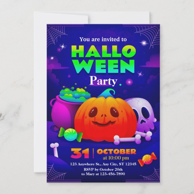 Söt och läskig Halloweenfest-inbjudan för barn Inbjudningar (Framsida)