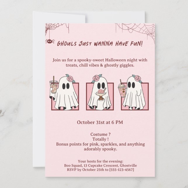 Söt och läskig Kawaii Halloween-fest inbjudan (Framsida)