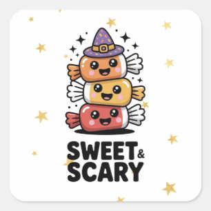 Söt och läskig söt Halloween-godisstack Favor Fyrkantigt Klistermärke