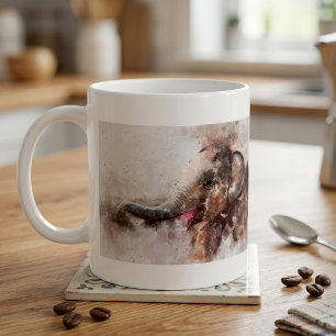Söt och lekfull asiatisk elefantbaby i akvarell kaffemugg
