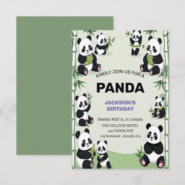 söt och lekfull pandadag inbjudningar (Fram/baksida)
